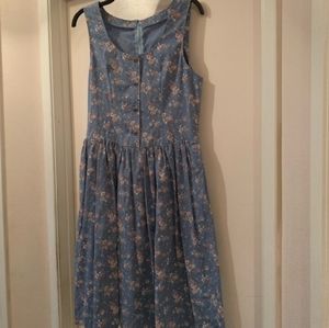 Blue Floral Sleeveless Midi Dress